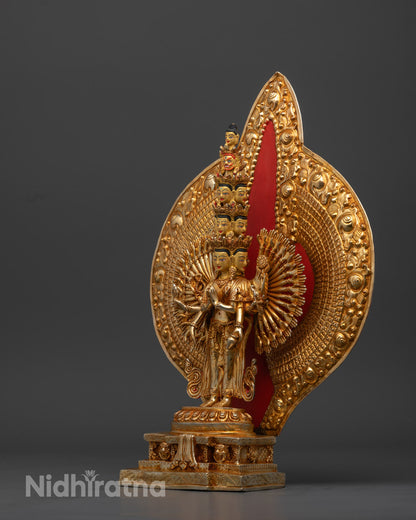 Tibetan Chenrezig Bodhisattva statue featuring lotus flower symbolizing purity, enlightenment, and spiritual awakening