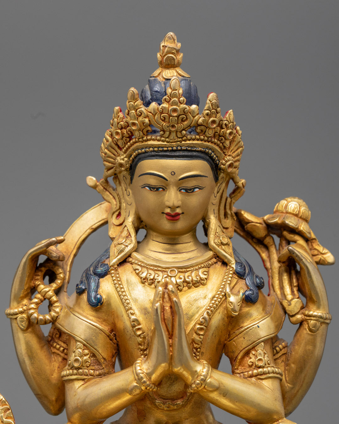 Tibetan Chenrezig Statue with Intricate Details and Semi-Precious Stones