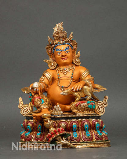 Tibetan Dzambhala Statue God of Wealth handcrafted copper with gold gilded details