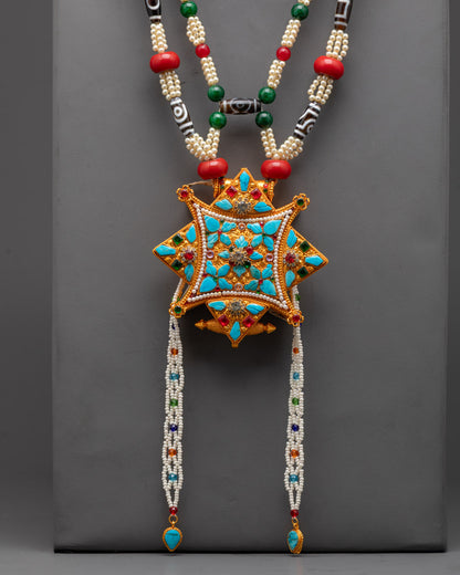 Tibetan Ghau Mala Necklace | 24k Gold-Plated Prayer Bead