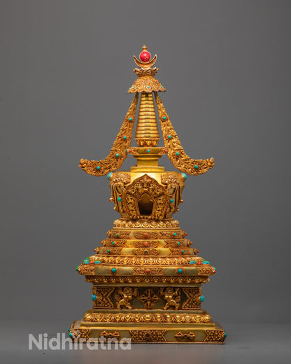 Tibetan Ritual Stupa | Pure Copper Sacred Object