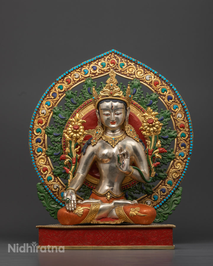 Silver-Plated White Tara Statue | A Buddhist Goddess of Health and Prosperity