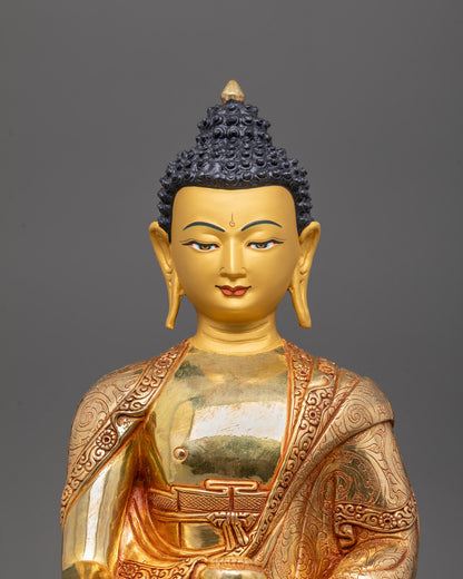 Top-down angle of Buddha statue on moon disc with mantra chamber visible in base