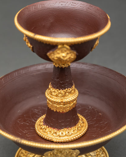 Top view: Top view Serkyem for daily prayers and protector rituals, Tibetan Buddhist offering bowl