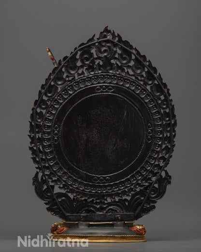 Top view of hand-carved Singha Mukha Statue highlighting hollow chamber