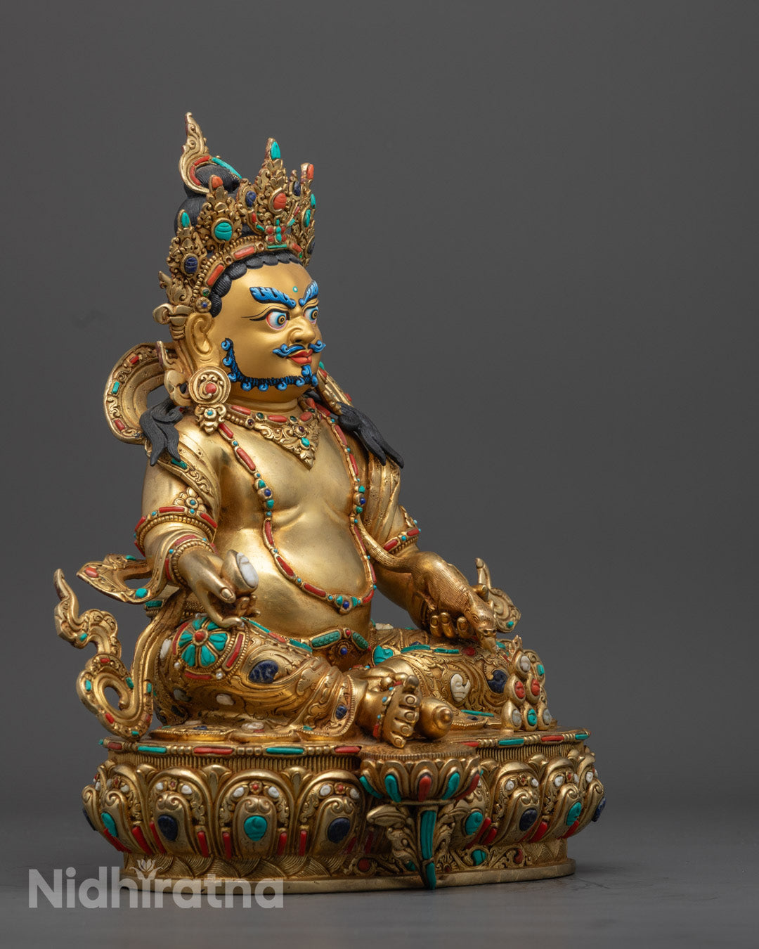 Traditional Dzambhala Statue – 24K Gold Detailing, Sacred Mantra Hollow