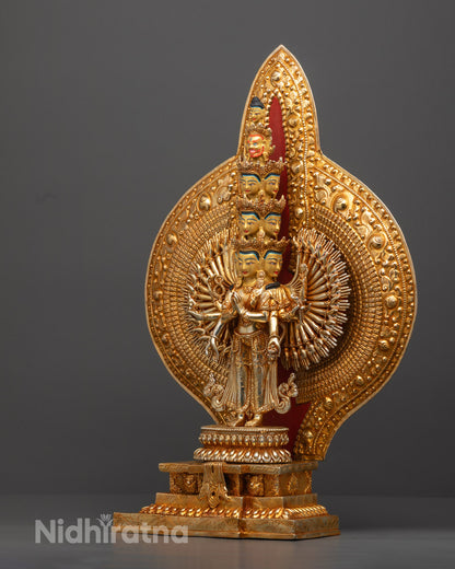 Traditional Himalayan artwork of Thousand-Armed Avalokiteshvara, crafted using the lost wax method by expert artisans