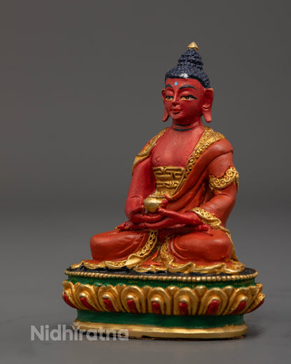 Traditional Nepalese Amitabha Buddha Sculpture made with copper and electroplated red acrylic paint
