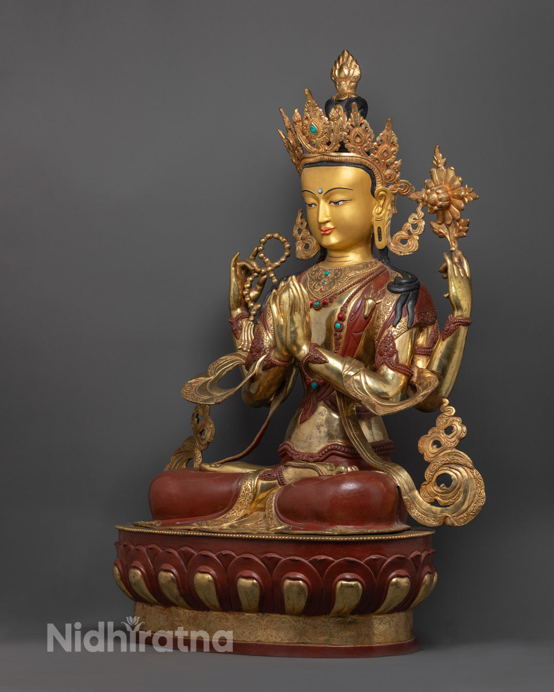 Traditional Nepalese Chenrezig Bodhisattva statue featuring hollow space for auspicious mantra