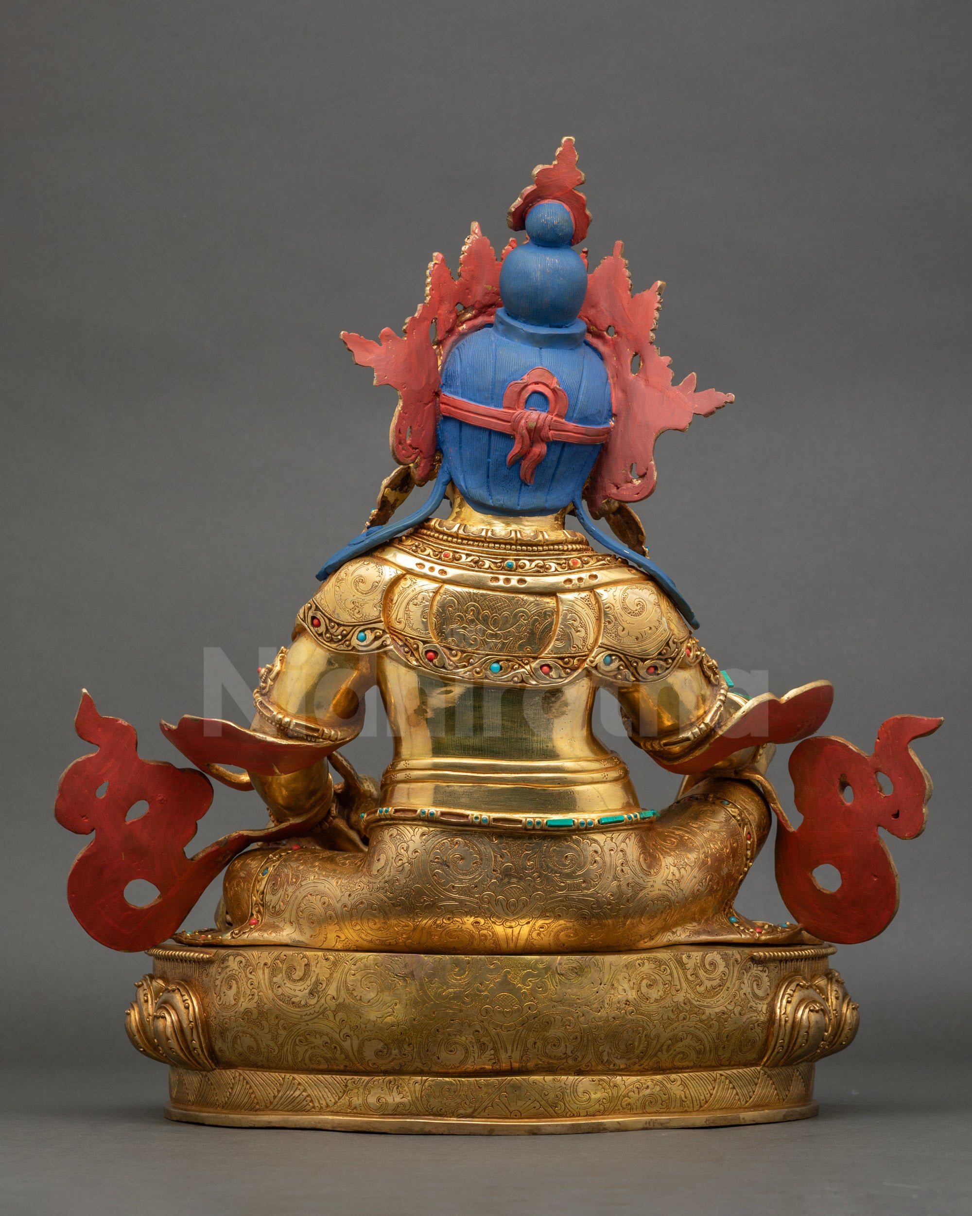 Traditional Nepalese Dzambhala Statue with Five-Jeweled Crown and Ornate Jewelry