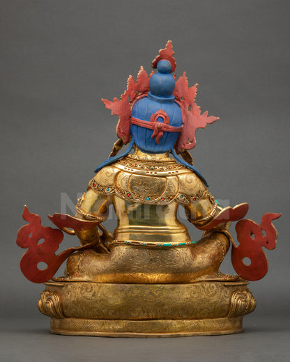 Traditional Nepalese Dzambhala Statue with Five-Jeweled Crown and Ornate Jewelry