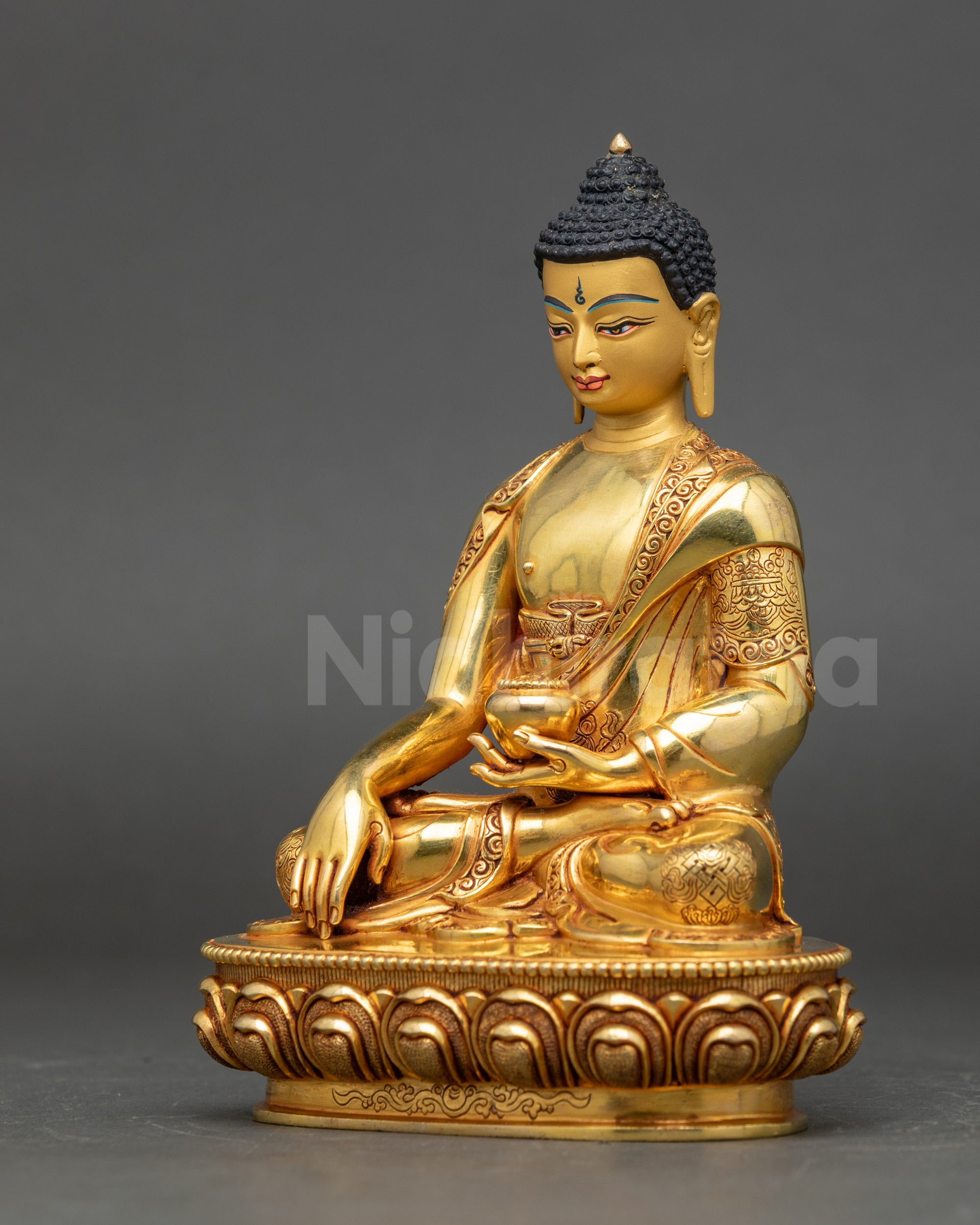 Traditional Nepalese Shakyamuni Buddha statue cast in copper using lost wax technique