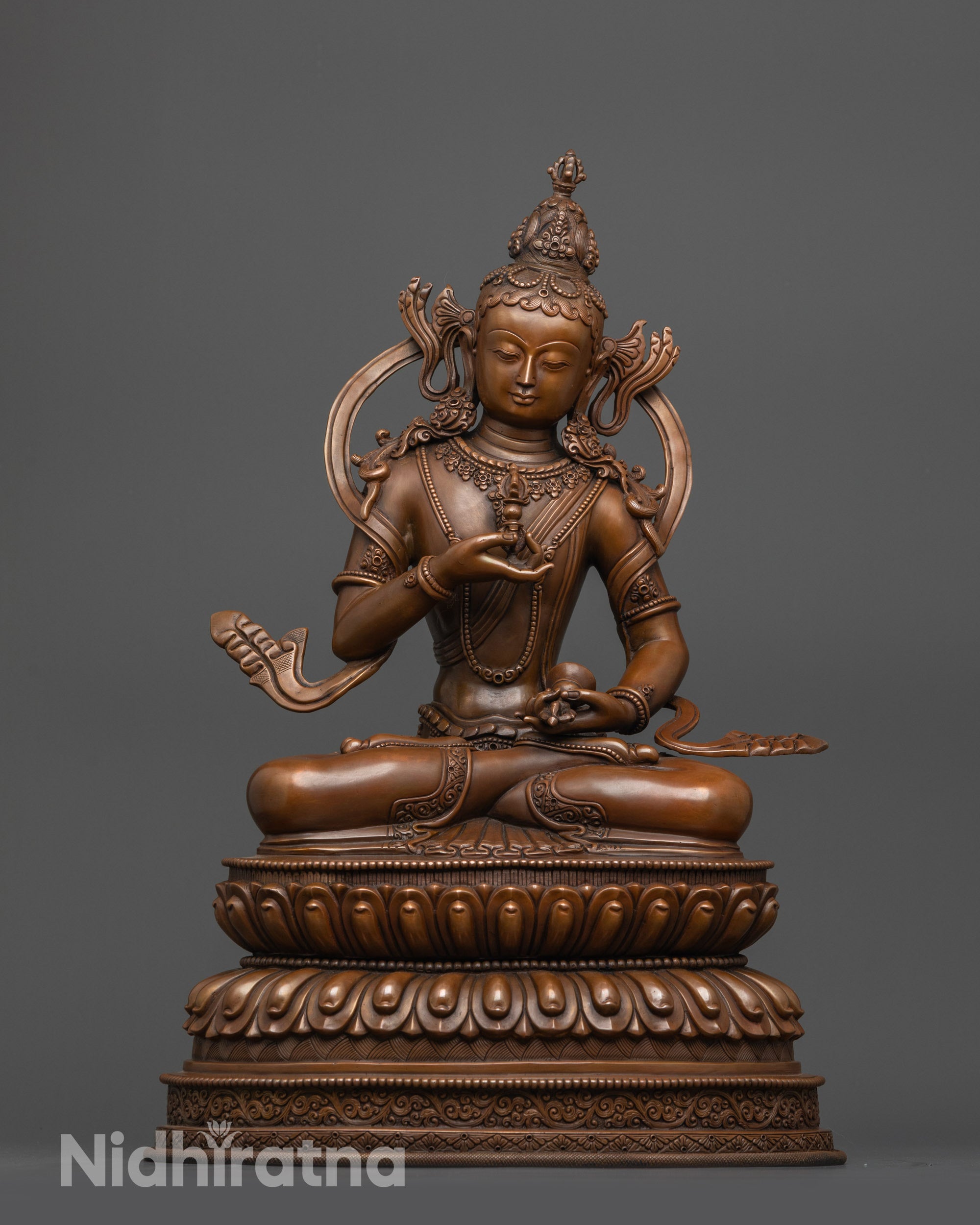 Traditional Oxidized Vajrasattva Statue front view with Dorje and Ghanta symbols