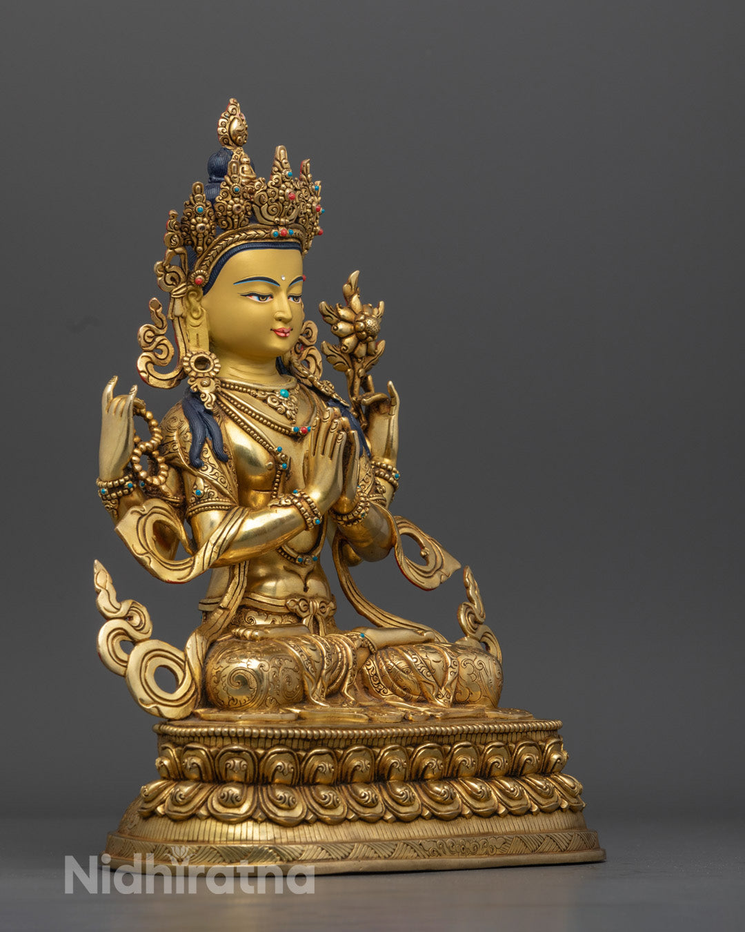 Traditionally Hand-Carved Chenrezig Statue – Tibetan Buddhist Art for Enlightenment
