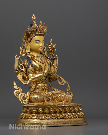 Traditionally Hand-Carved Chenrezig Statue – Tibetan Buddhist Art for Enlightenment
