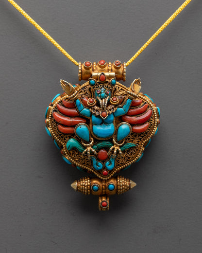Traditionally Hand-carved Gold-Plated Garuda Design Locket
