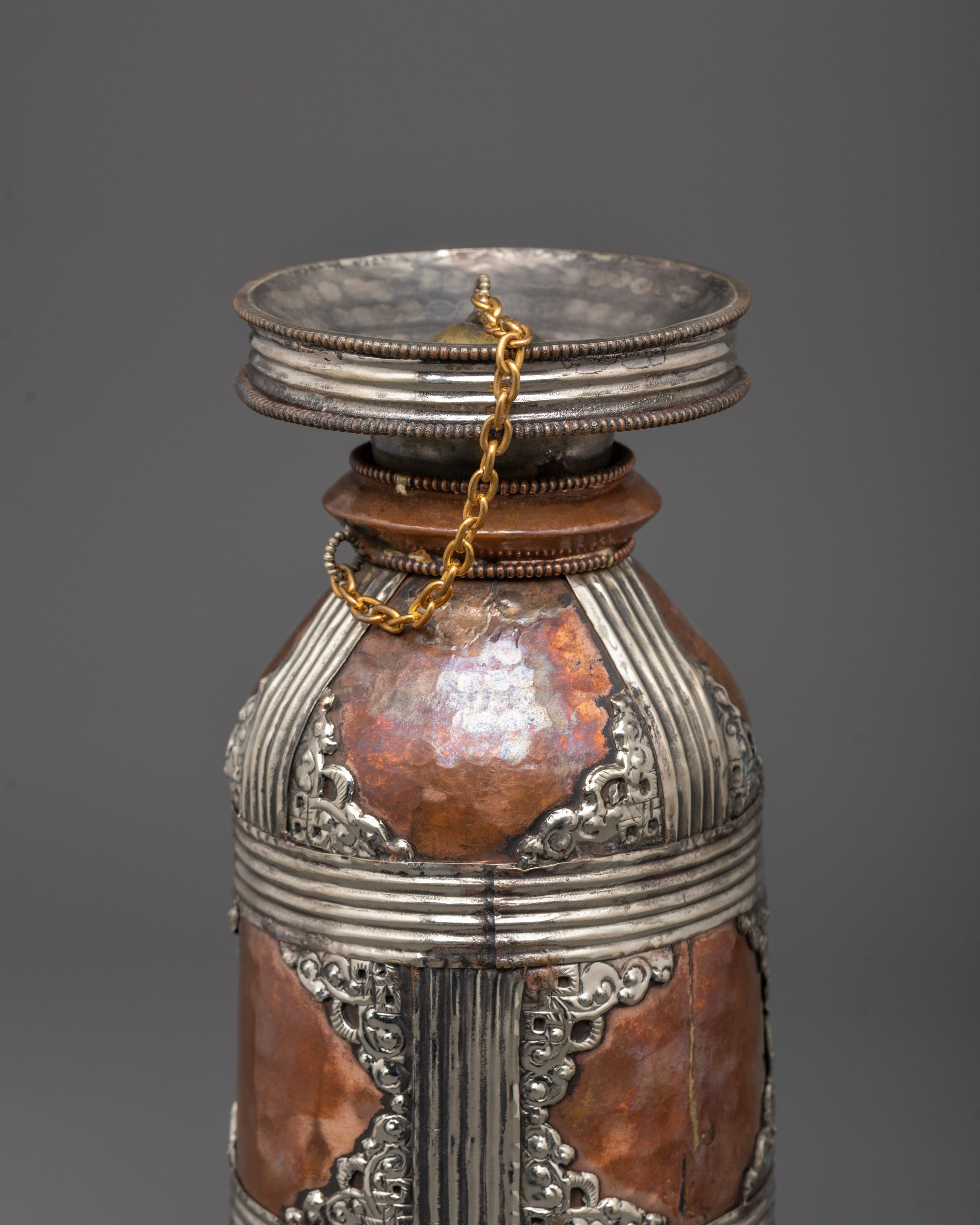 Traditionally Hand-carved with Copper and Silver-Plated Finishing Copper Theki