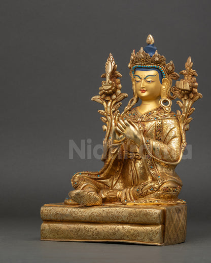 Trisong Detsen statue left side view detailed robes and jewelry