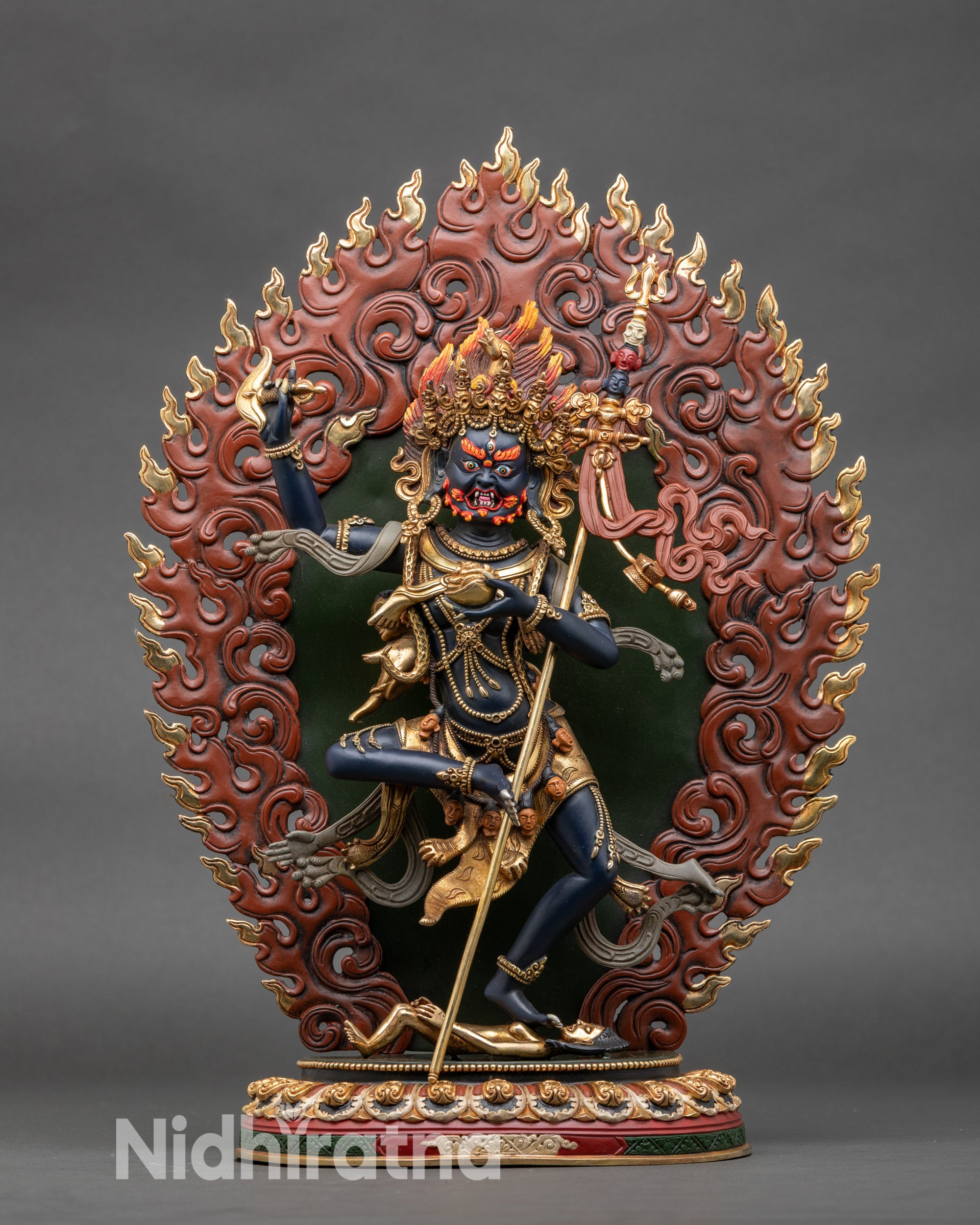 Troma Nagmo statue full view, handcrafted Nepalese copper Buddhist goddess