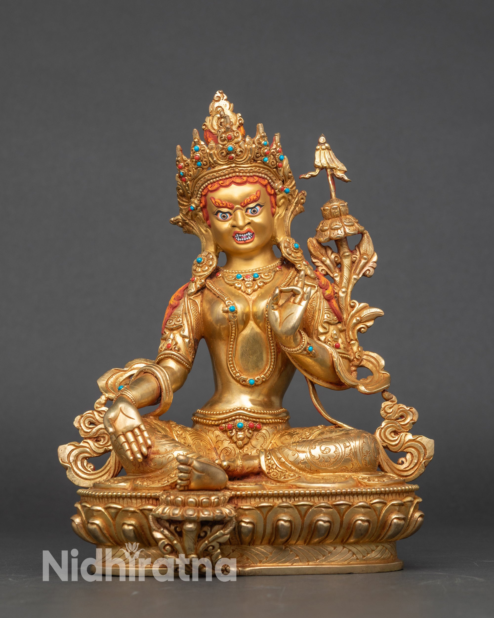 Tronyer Chenmo Wrathful Frowning Tara gold statue fierce Buddha manifestation