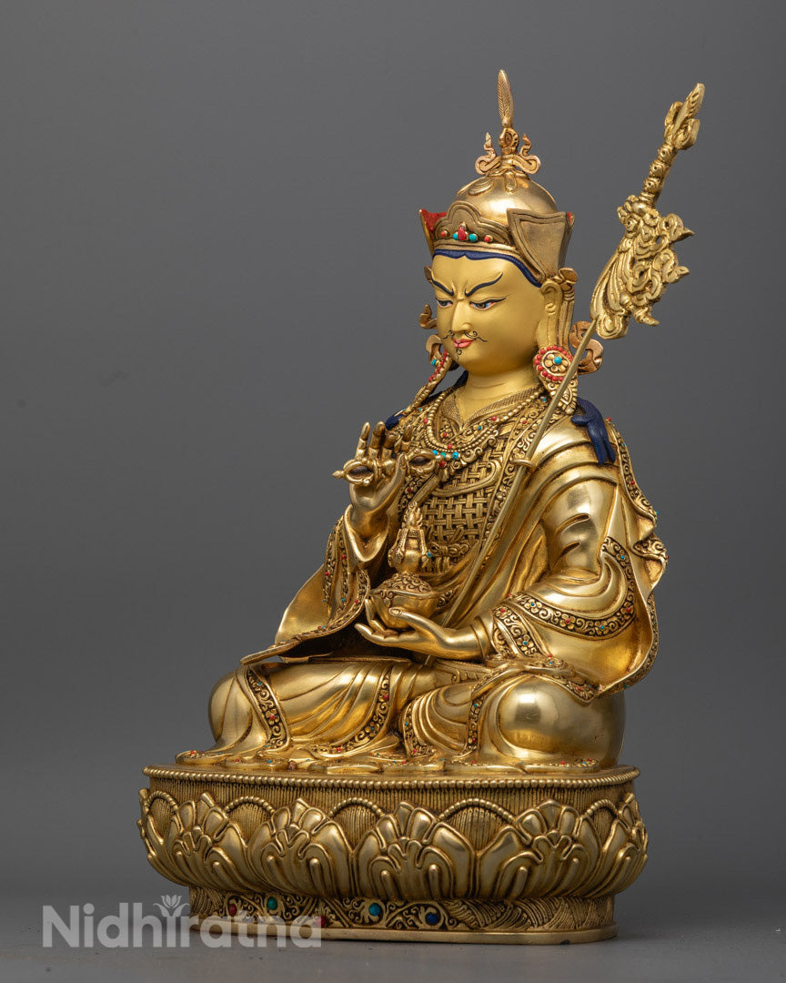 Guru Tsokye Dorje Statue with Gold Face and Lost Wax Detailing