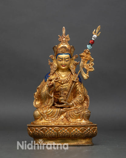 Tsokye Dorje statue front view, 24K gold fire-gilded Padmasambhava manifestation