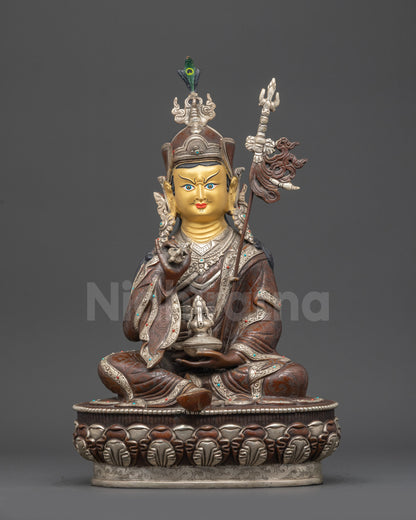 Tsokye Dorje Statue Nepalese Newari handcrafted 24K gold face lotus seated front view