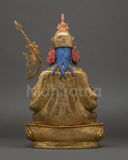 Tsokye Dorje Statue back view engraved robes lotus seat Nepalese craft