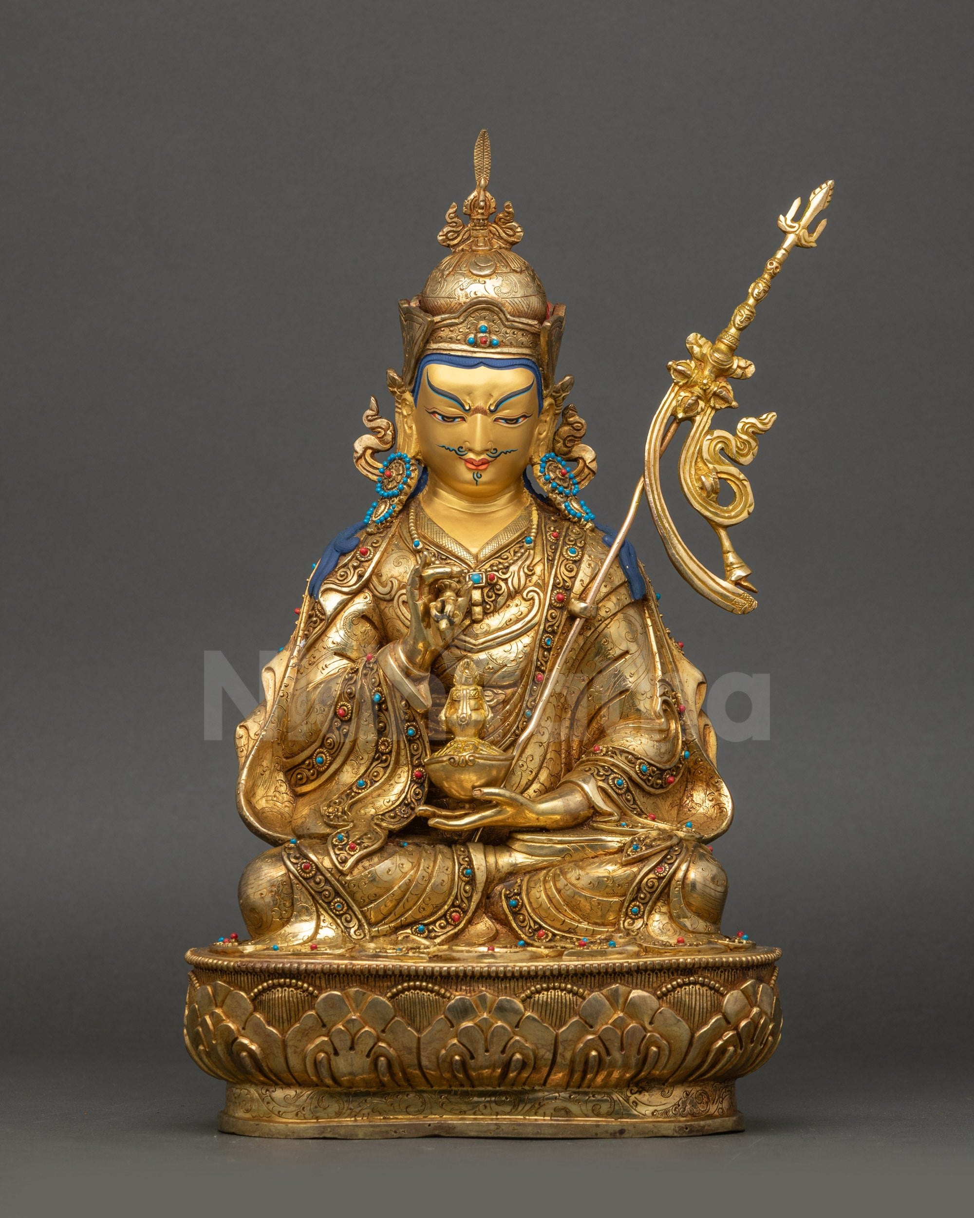 Tsokye Dorje Statue front view lotus seat vajra skull cup Nepalese art