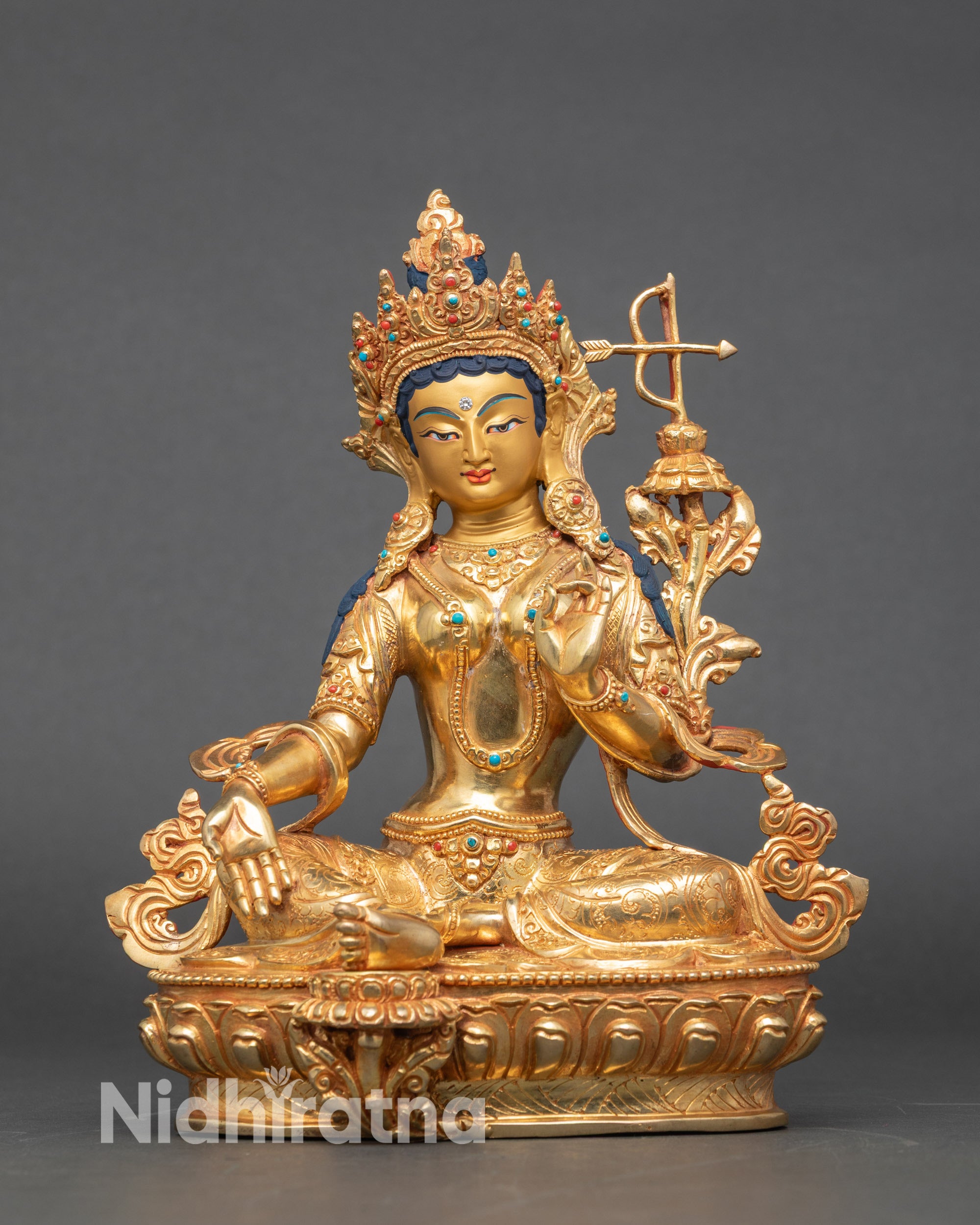 Tsugtor Namgyalma Victorious Tara crowned Buddha gold statue Tibetan sculpture
