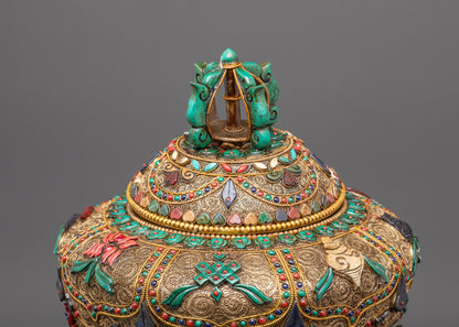 Upper portion Dhupur Rice Pot with detailed copper filigree and sacred symbols