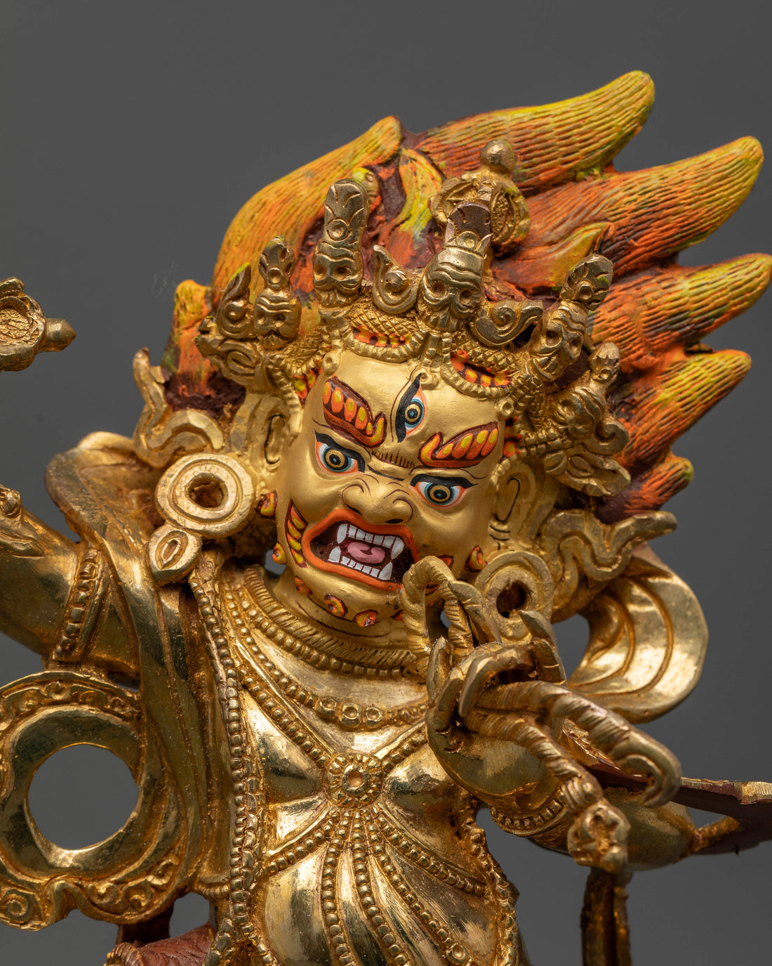 Gold-Gilded Vajrapani Statue:  Symbol of Strength in Tibetan Buddhism