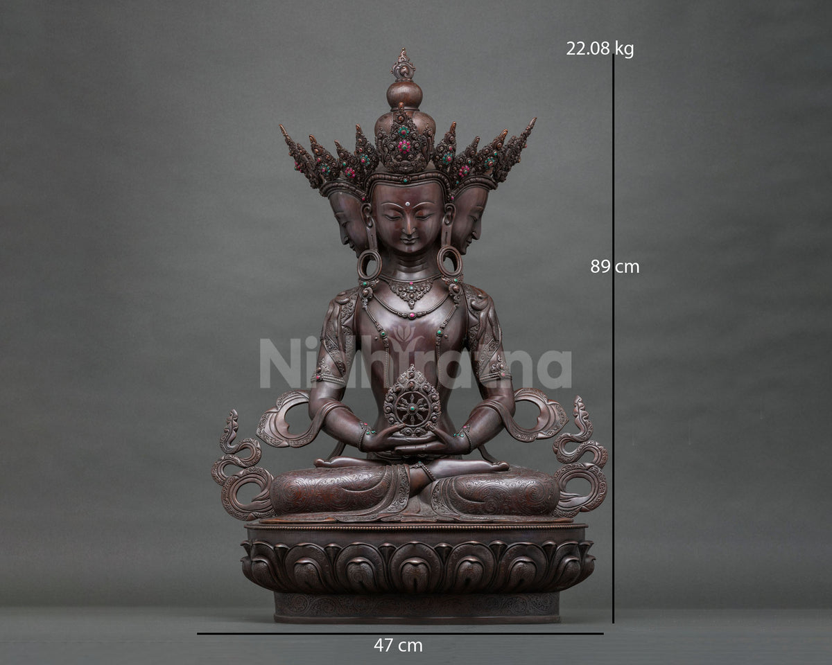Sarvavid Vairocana Statue (89cm) | Oxidized Copper Buddhist Sculpture