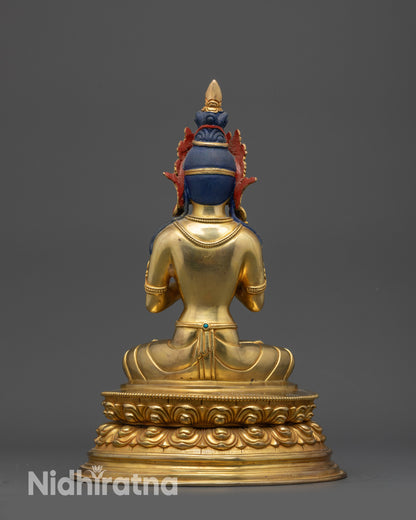 Vairochana Statue back view highlighting detailed floral and motif patterns on garments