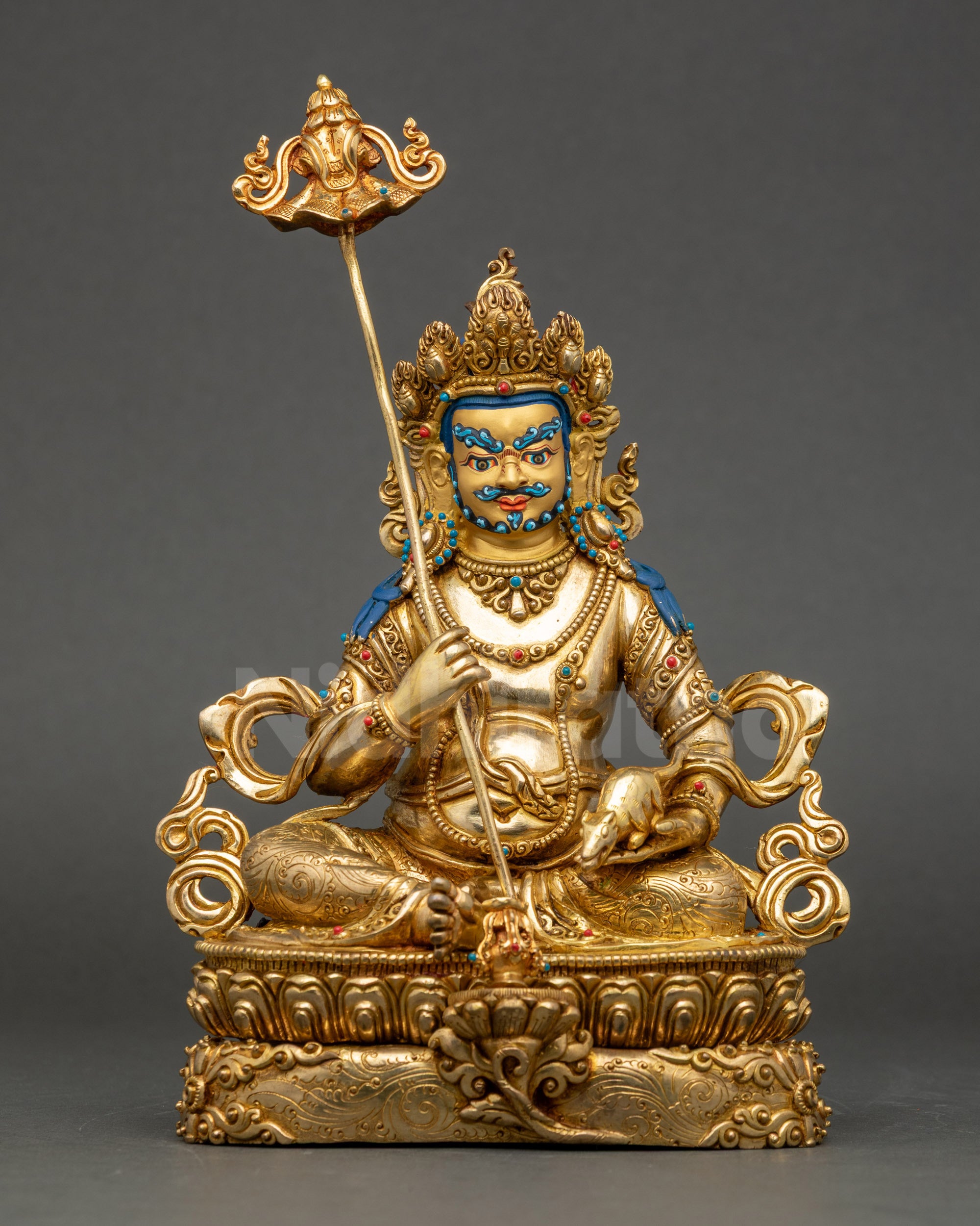 Vaishravana North Direction King statue with staff banner gold-gilded