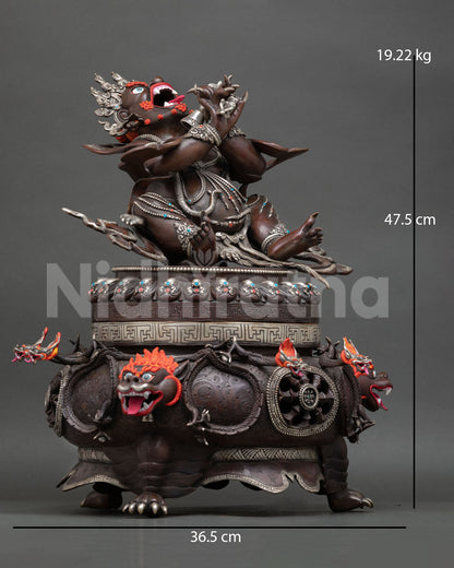 Vajradhaka statue side view lost wax casting copper sculpture oxidized finish silver plated deity art with ornaments