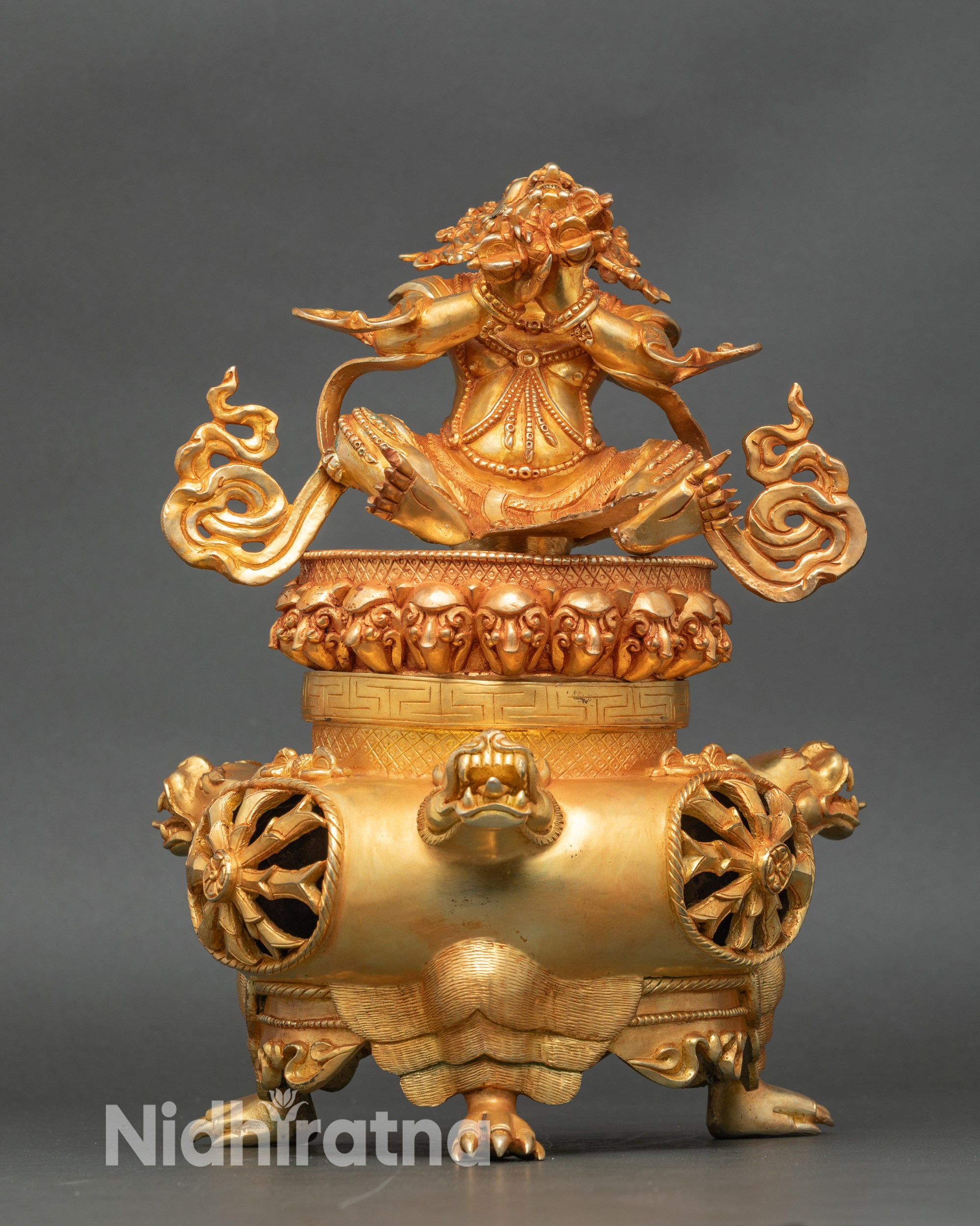 Vajradhaka Buddha statue handcrafted in Nepal, gold fire-gilded copper altar sculpture