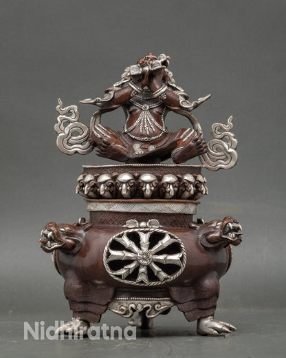 Vajradhaka Dorje Khandro incense burner statue handcrafted in Nepalese copper with silver-plated finish
