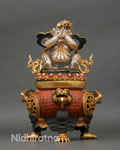 Vajradhaka incense burner statue front view, hand painted copper Nepal