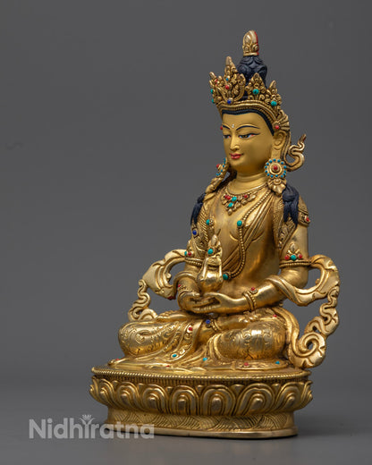 Amitayus Statue | Hand-Carved 24k Gold Gilded Copper