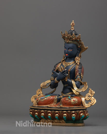 Hand-Colored Dark Blue Vajradhara Statue | Himalayan Buddhist Art