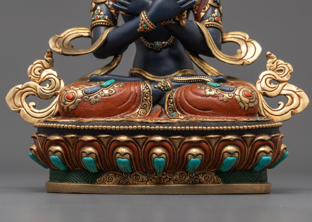 Hand-Colored Dark Blue Vajradhara Statue | Himalayan Buddhist Art
