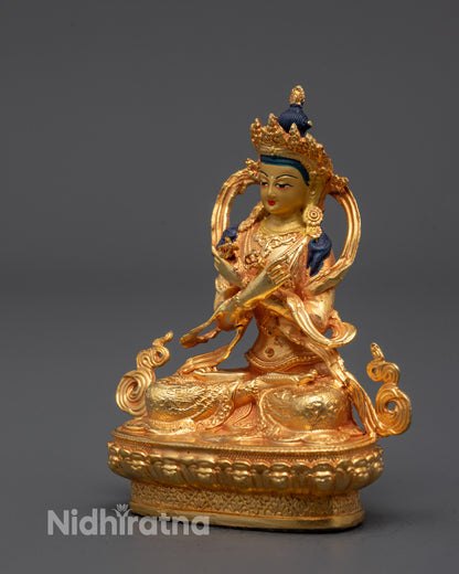 Vajradhara Buddha Sculpture with Lotus Base and Gold Coating