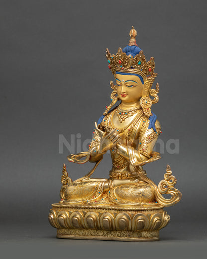 Vajradhara Buddha Statue left side view gold-gilded copper Nepalese art