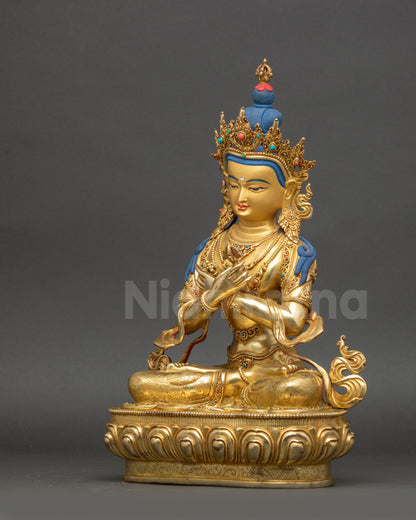 Vajradhara Buddha Statue left side view showing intricate lotus carvings