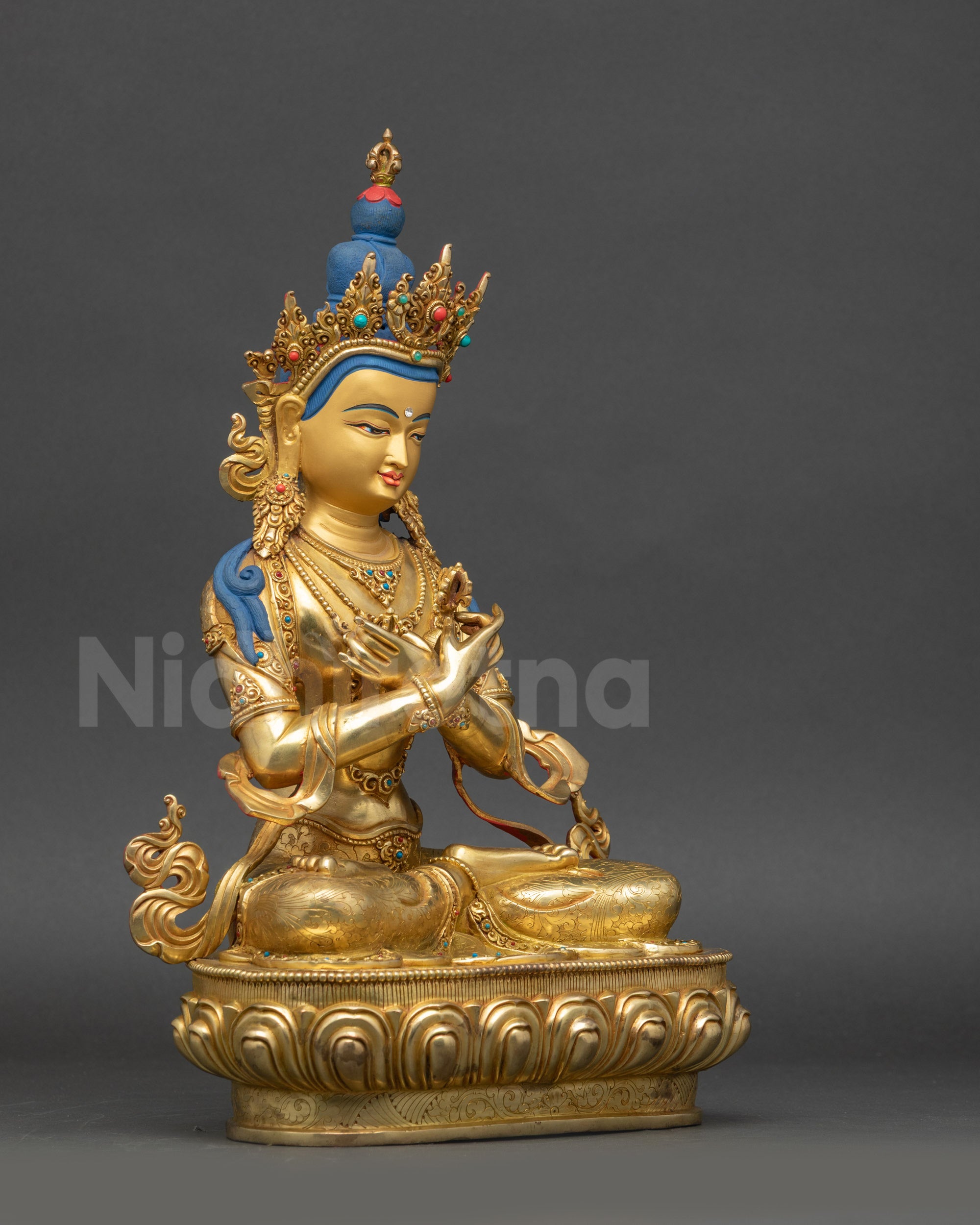 Vajradhara Buddha Statue right side view holding vajra and bell