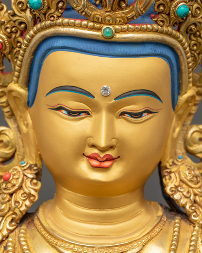 Vajradhara Buddha gold-gilded face detailed close up Nepalese craftsmanship