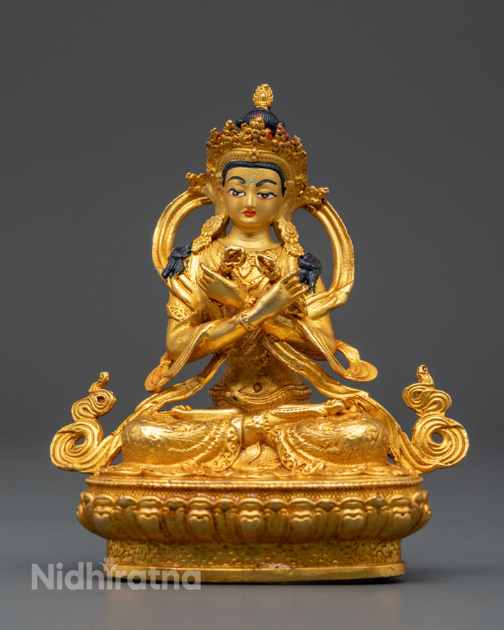 Sacred Vajradhara Statue: Machine-made 24k Gold Gilded Copper for Transformation and Wisdom