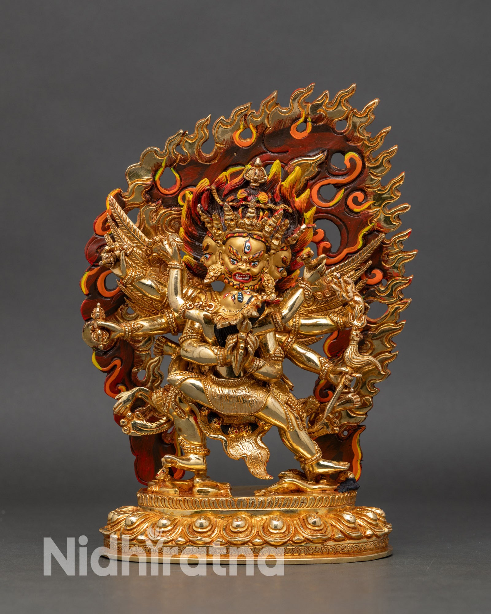 Front view of Vajrakilaya Statue, Nepalese handcrafted deity with consort