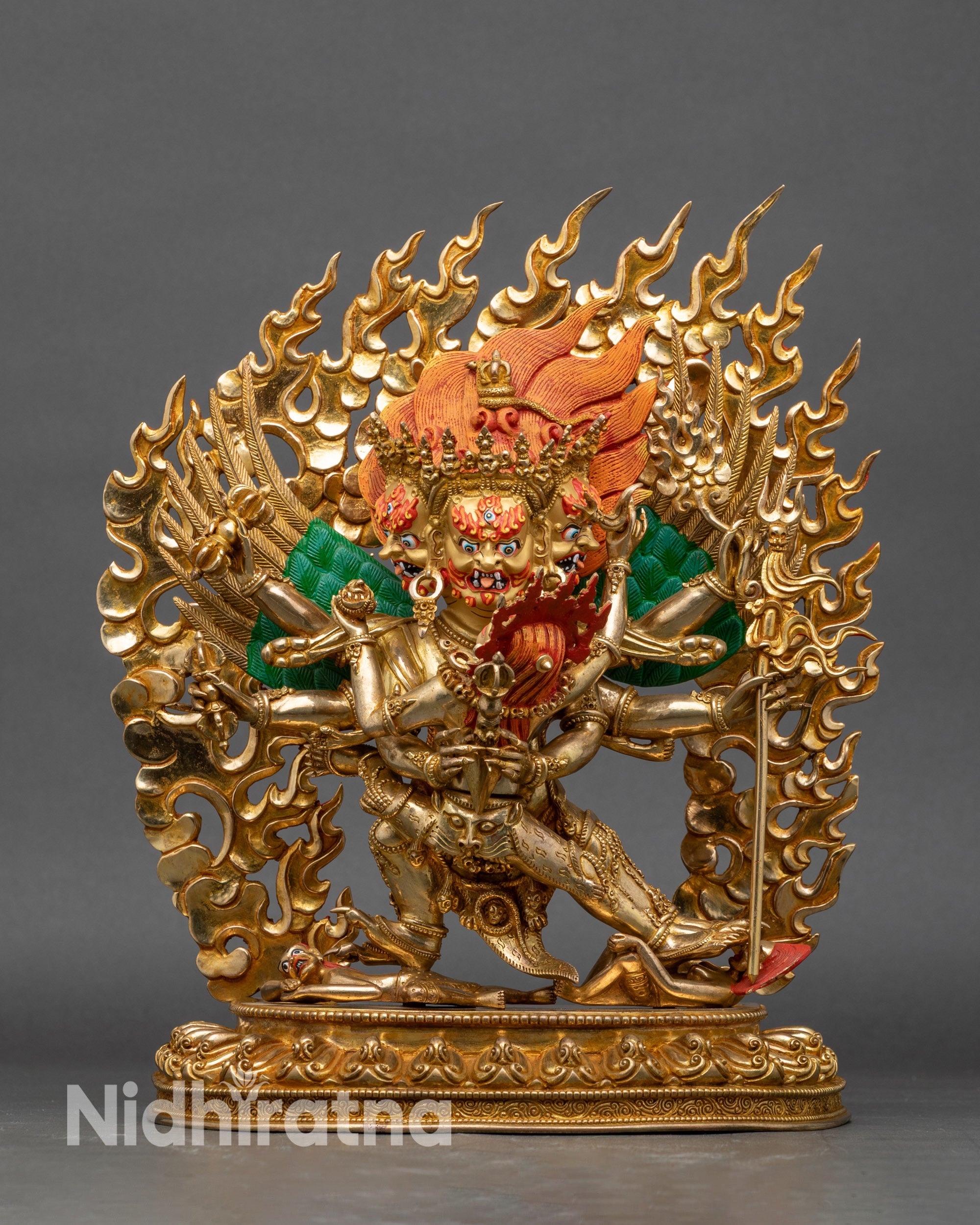 Vajrakilaya Yab-Yum statue full view, copper with gold fire-gilding, Nepalese craftsmanship